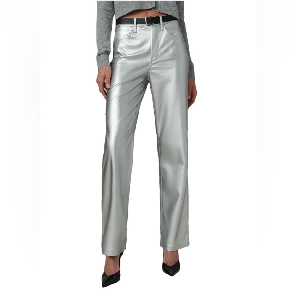 Joe's Jeans Womens Pants Size 26 Silver Vegan Leather Margot High Rise Straight
